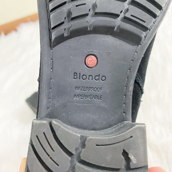 Blondo Black Suede Moto Boots Sz 9.5 Side Zip Waterproof Fleece Lined Round Toe - Picture 7 of 12
